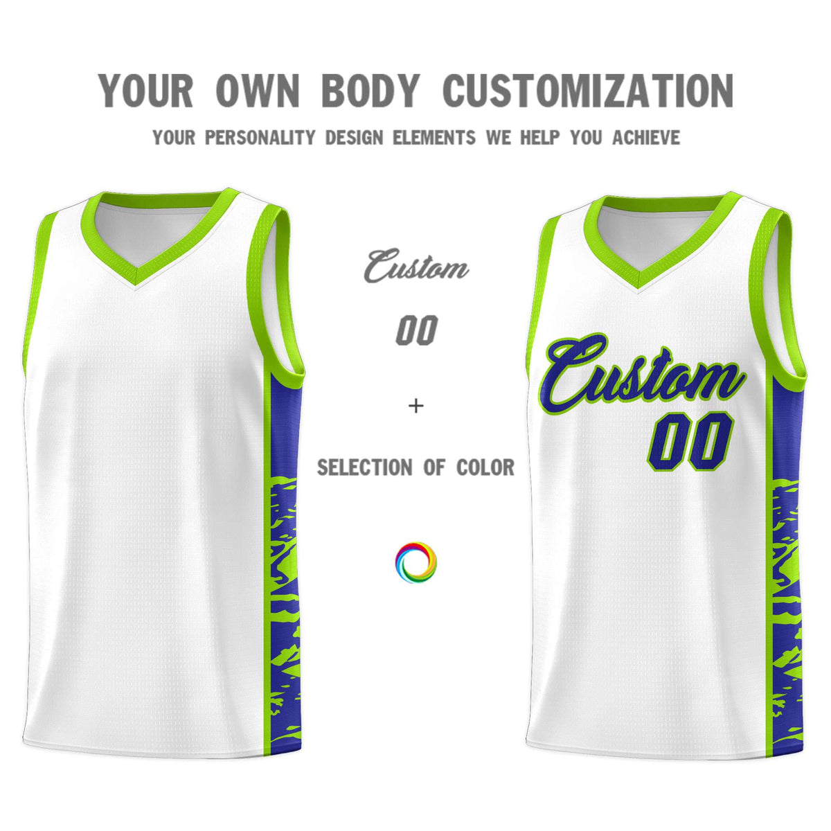 Custom White Neon Green Side Gradient Pattern Basketball Kits