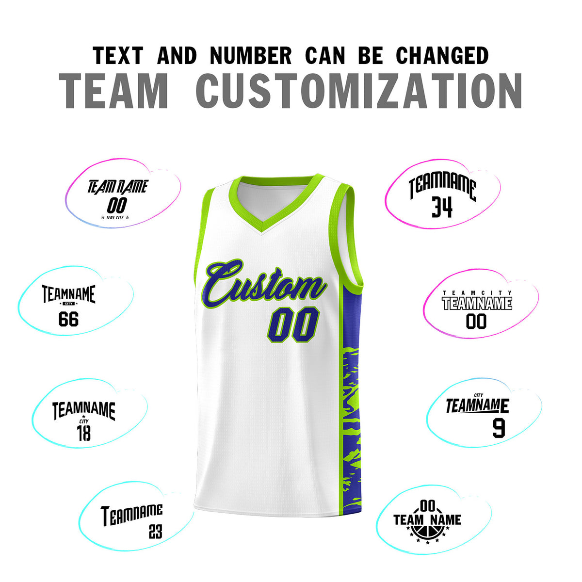 Custom White Neon Green Side Gradient Pattern Basketball Kits