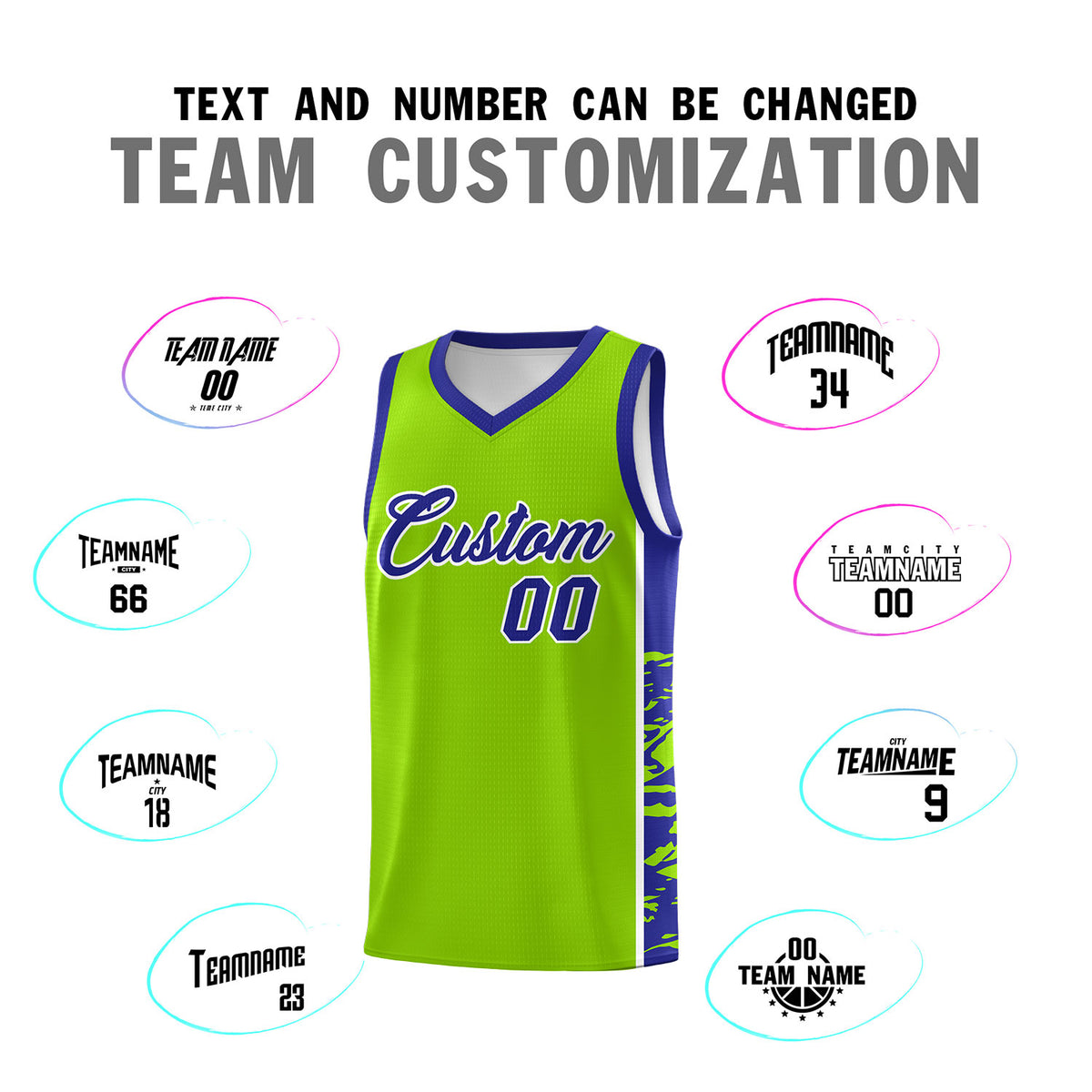 Custom Neon Green Royal Side Gradient Pattern Basketball Kits