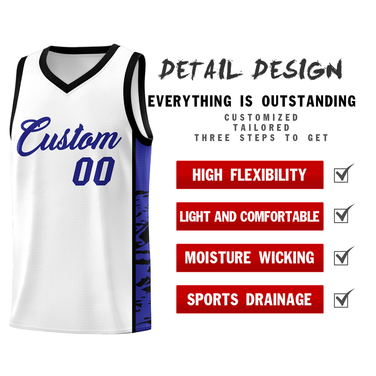 Custom White Black Side Gradient Pattern Basketball Kits