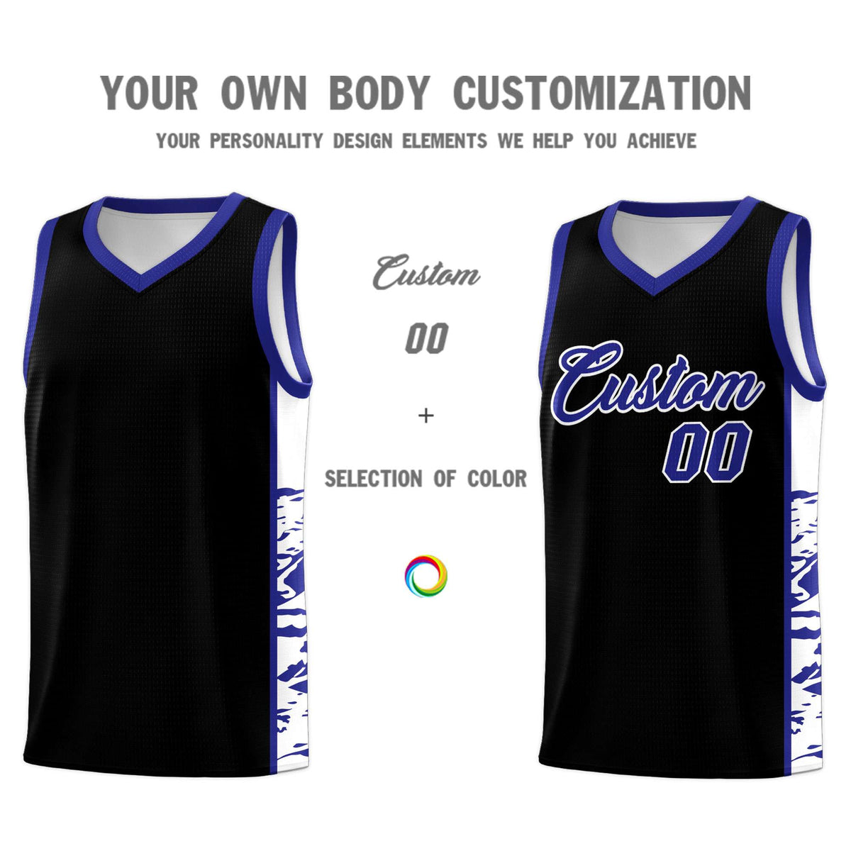 Custom Black Royal Side Gradient Pattern Basketball Kits