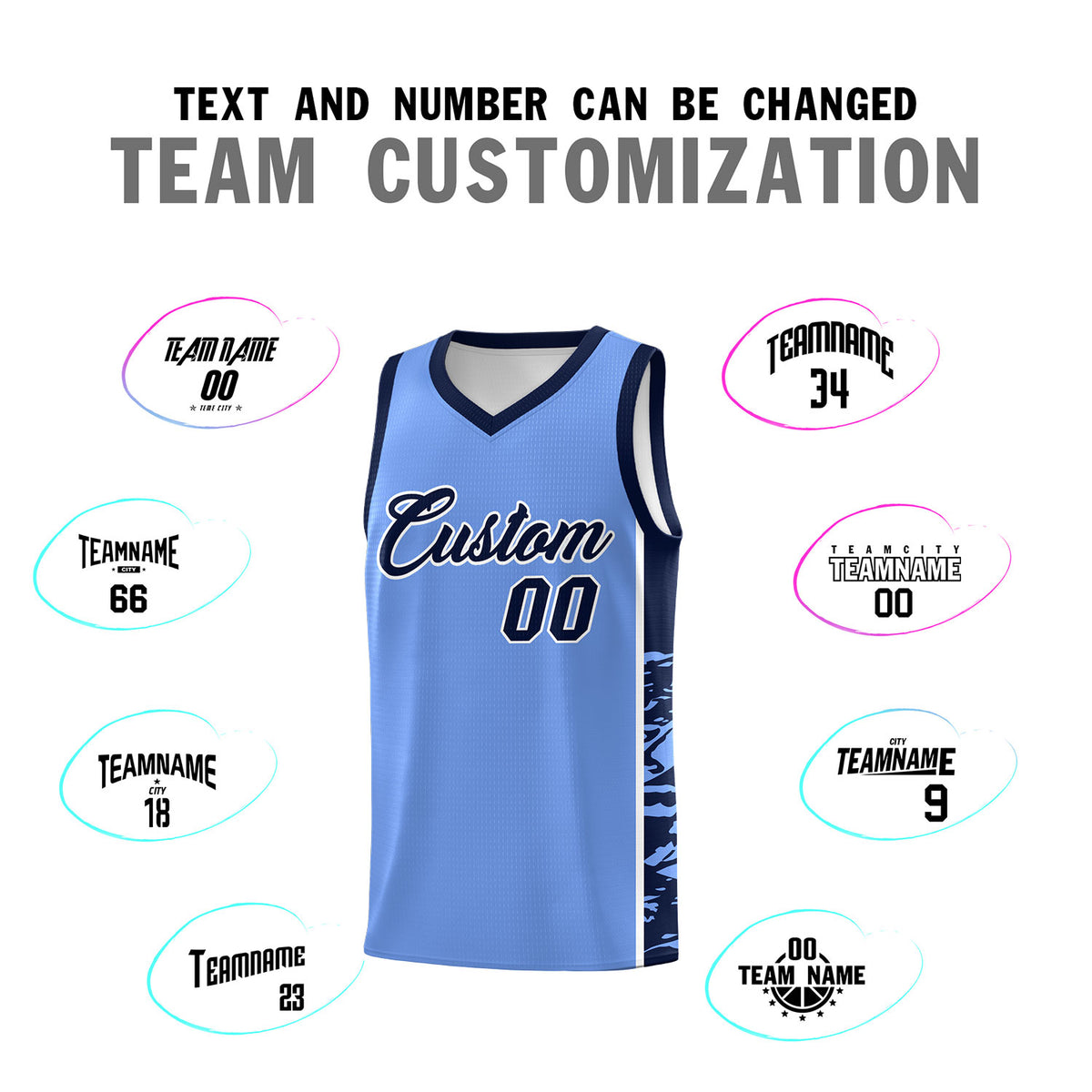 Custom Light Blue Navy Side Gradient Pattern Basketball Kits