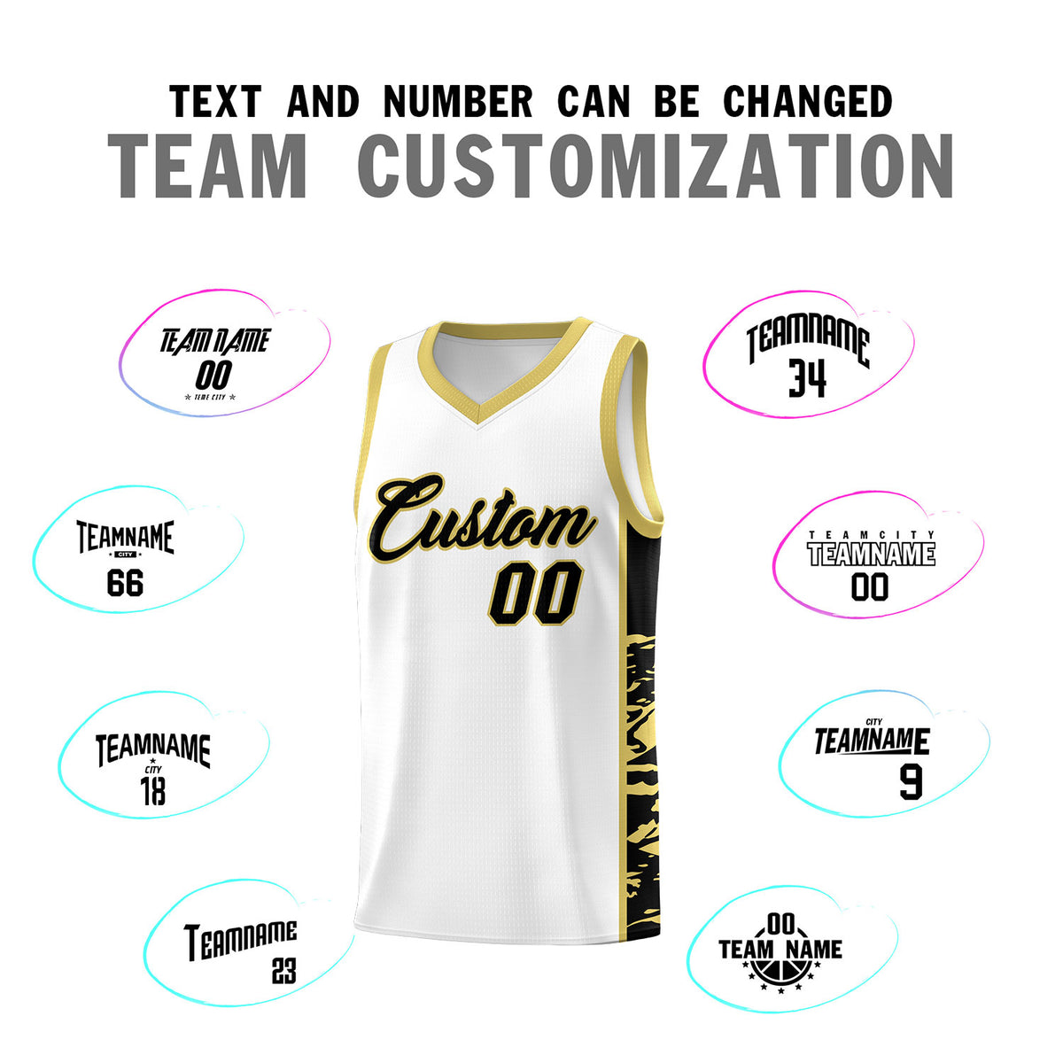 Custom White Old Gold Side Gradient Pattern Basketball Kits
