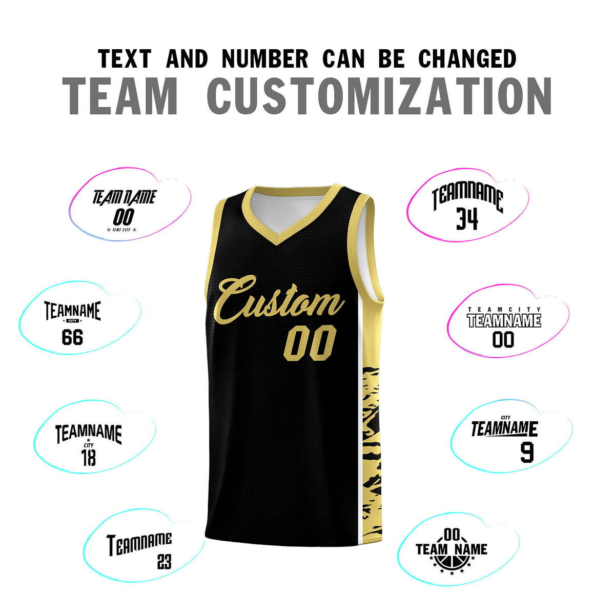Custom Black Old Gold Side Gradient Pattern Basketball Kits
