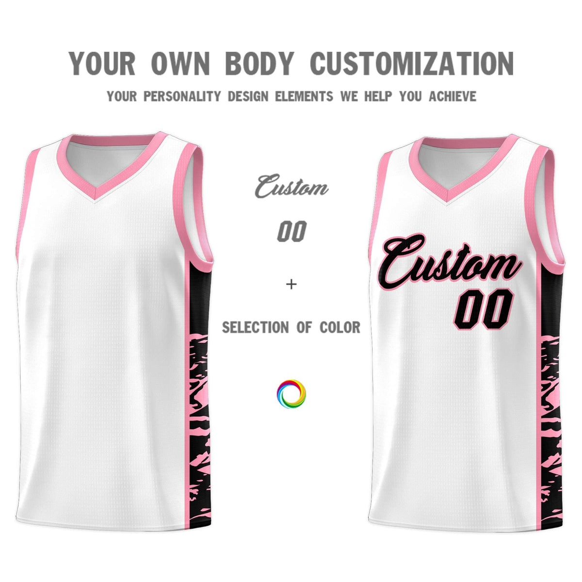 Custom White Light Pink Side Gradient Pattern Basketball Kits