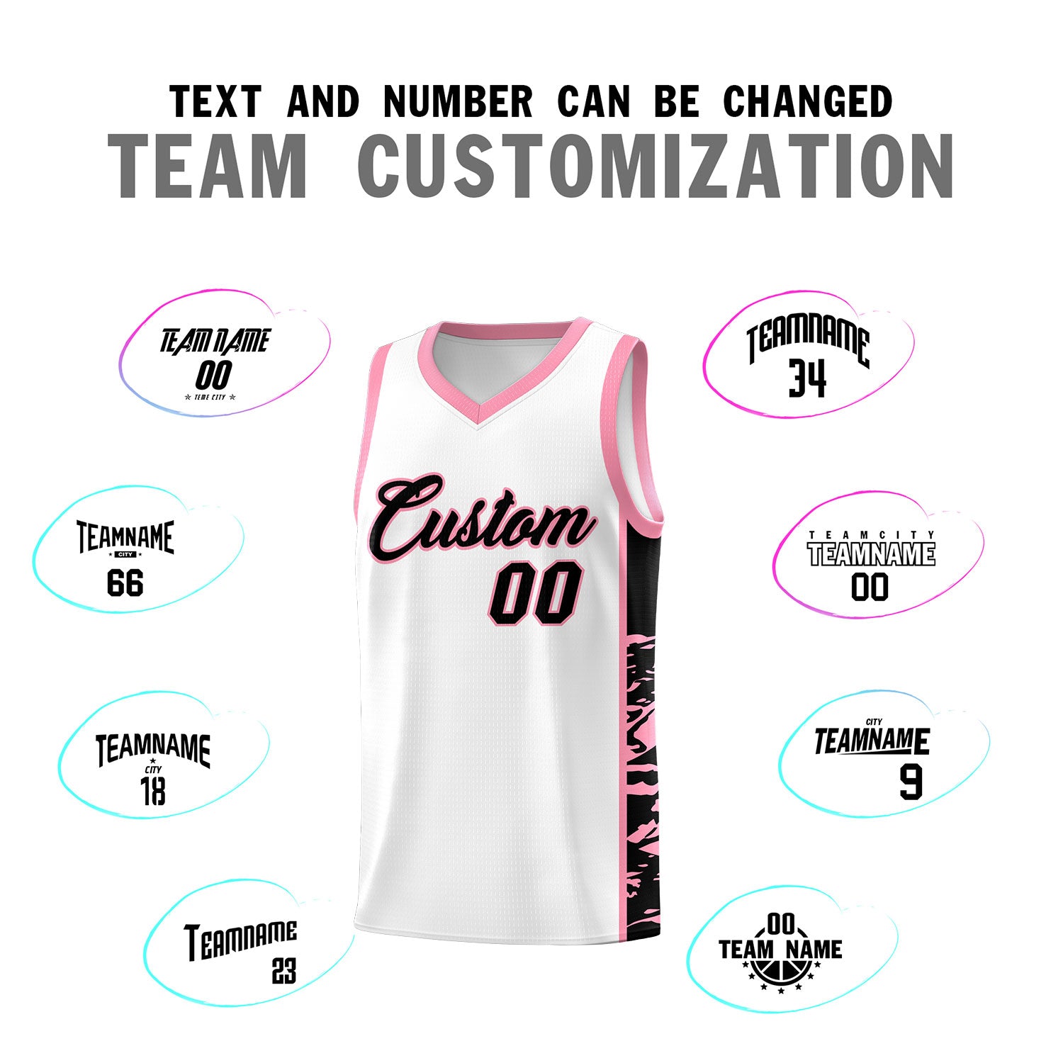 Custom White Light Pink Side Gradient Pattern Basketball Kits