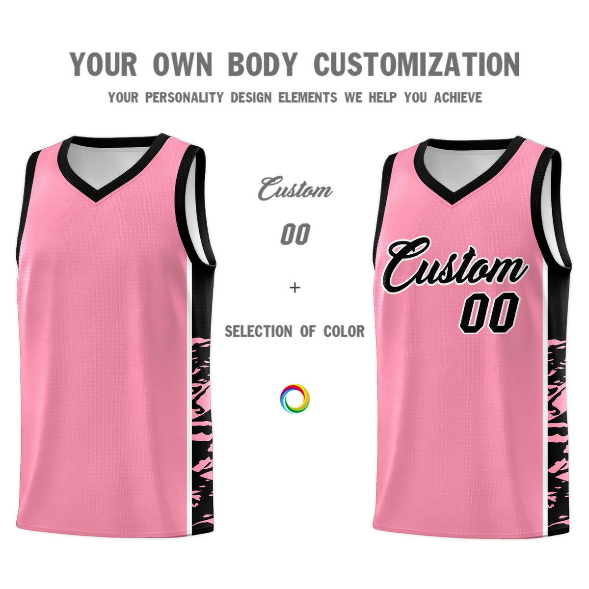 Custom Light Pink Black Side Gradient Pattern Basketball Kits