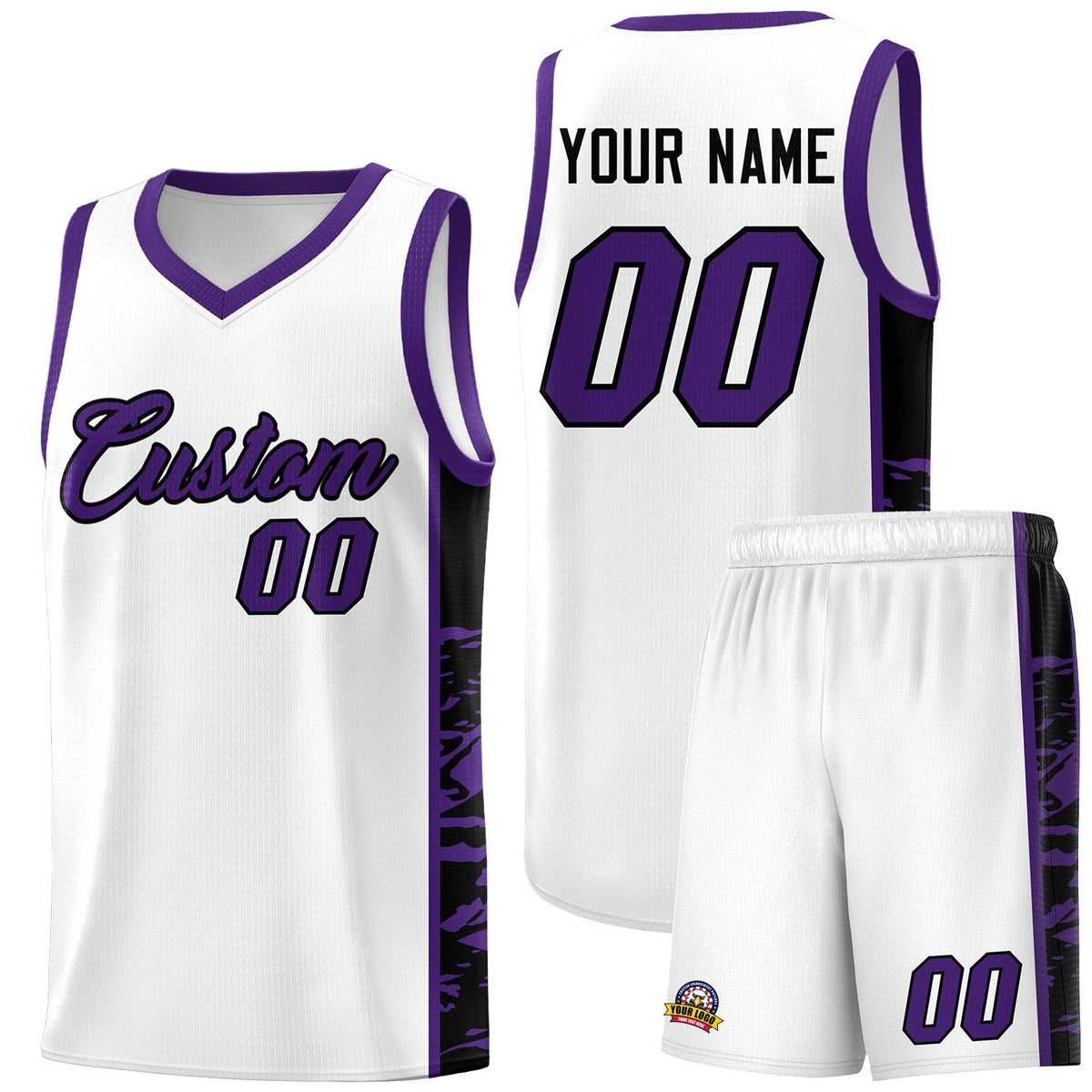 Custom White Purple Side Gradient Pattern Basketball Kits