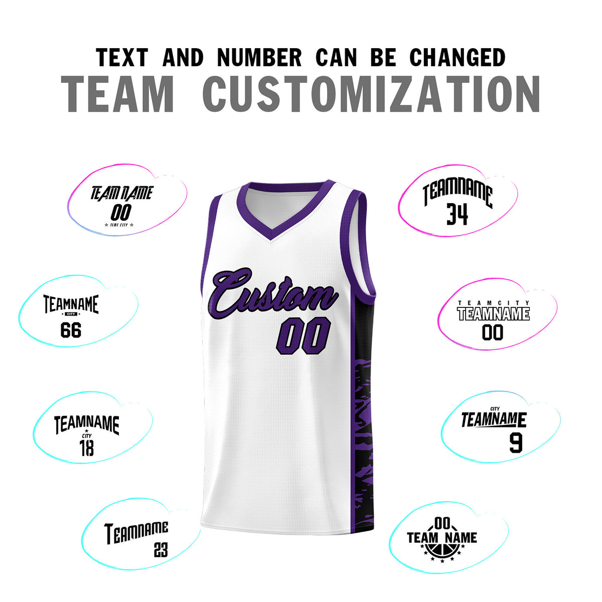 Custom White Purple Side Gradient Pattern Basketball Kits