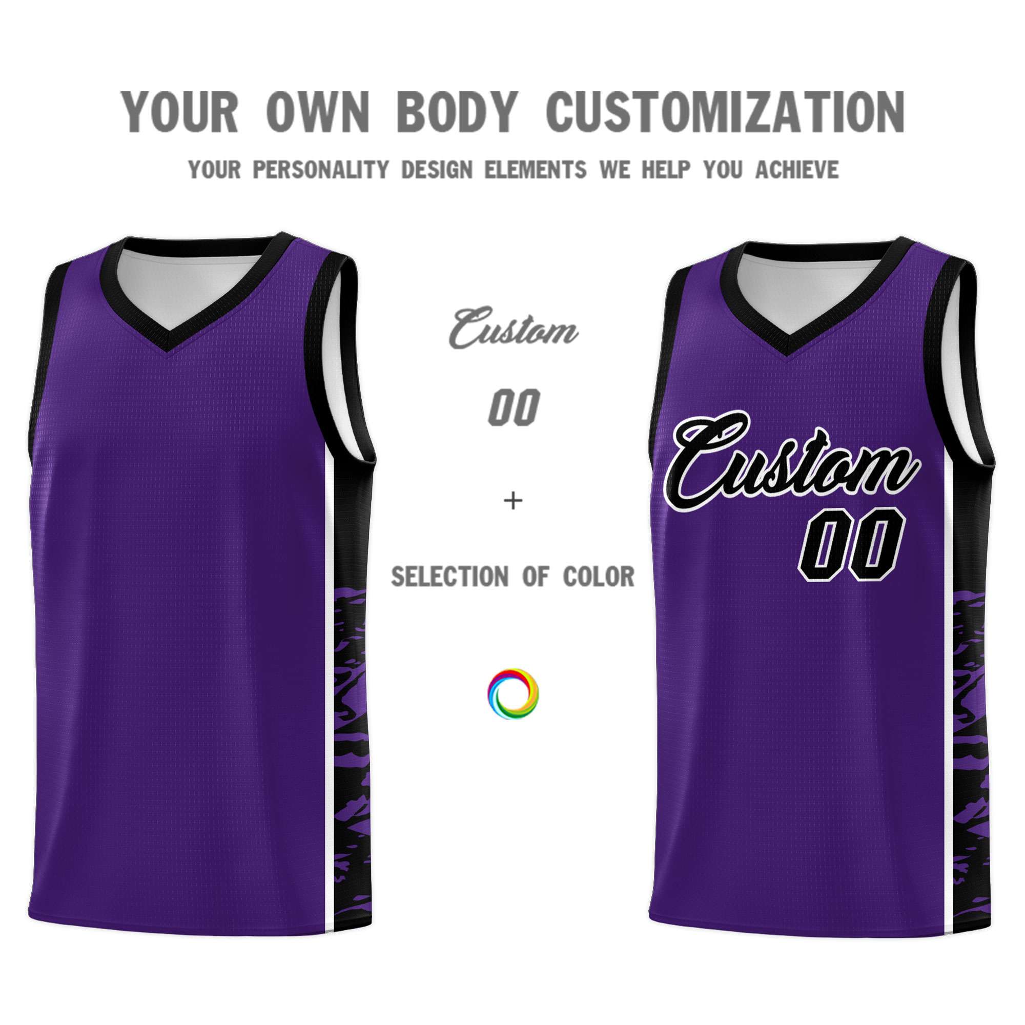 Custom Purple Black Side Gradient Pattern Basketball Kits