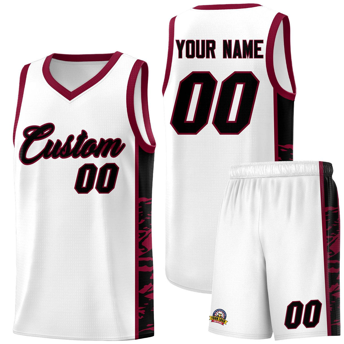 Custom White Crimson Side Gradient Pattern Basketball Kits