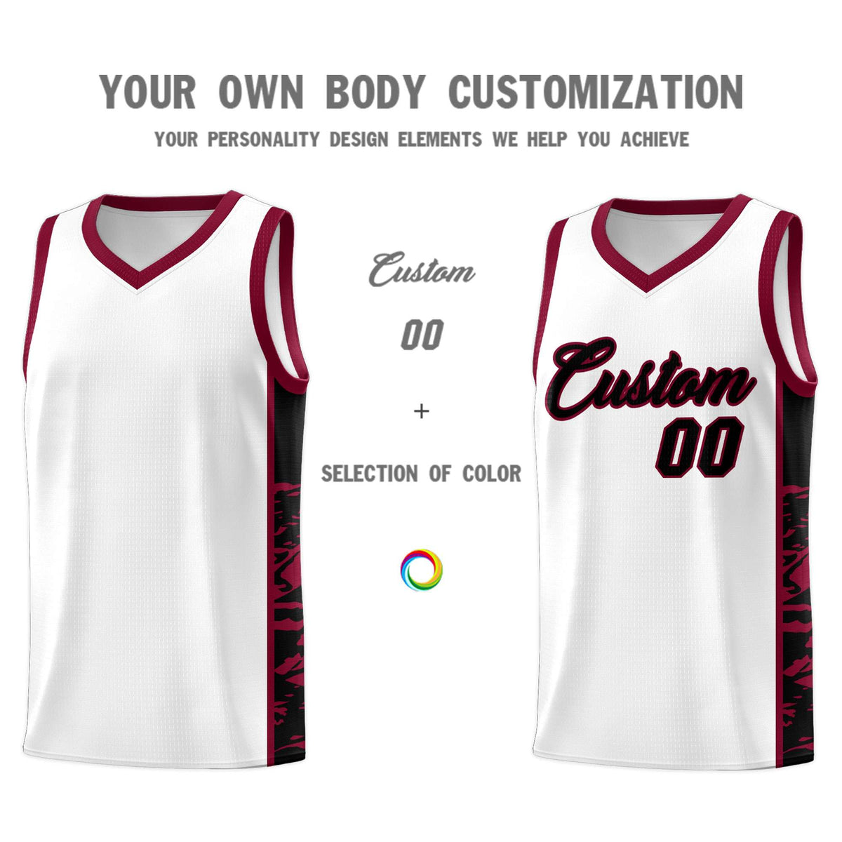 Custom White Crimson Side Gradient Pattern Basketball Kits