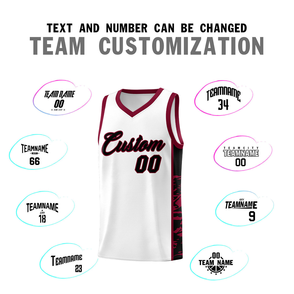 Custom White Crimson Side Gradient Pattern Basketball Kits