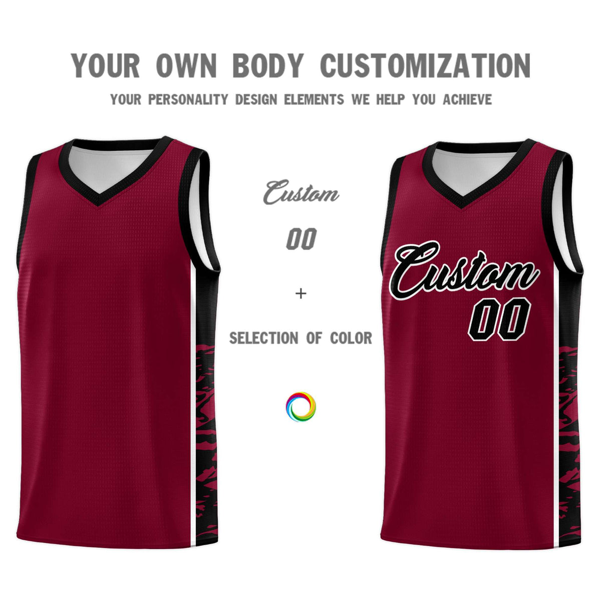 Custom Crimson Black Side Gradient Pattern Basketball Kits