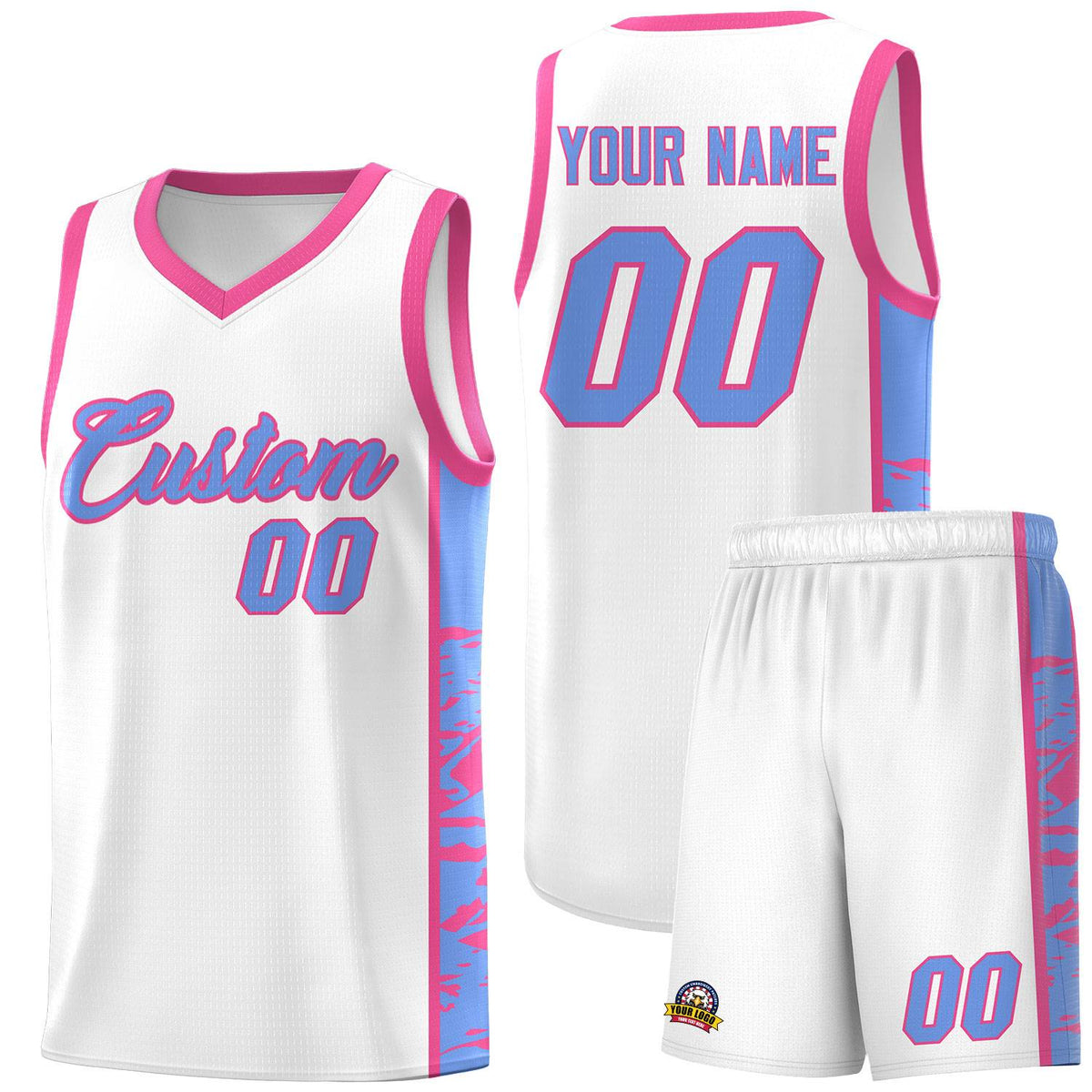 Custom White Pink Side Gradient Pattern Basketball Kits