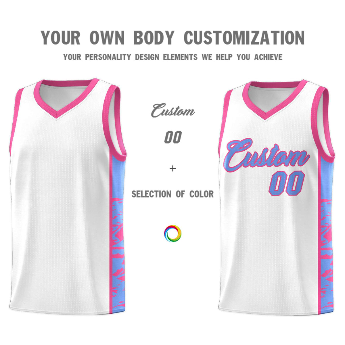Custom White Pink Side Gradient Pattern Basketball Kits