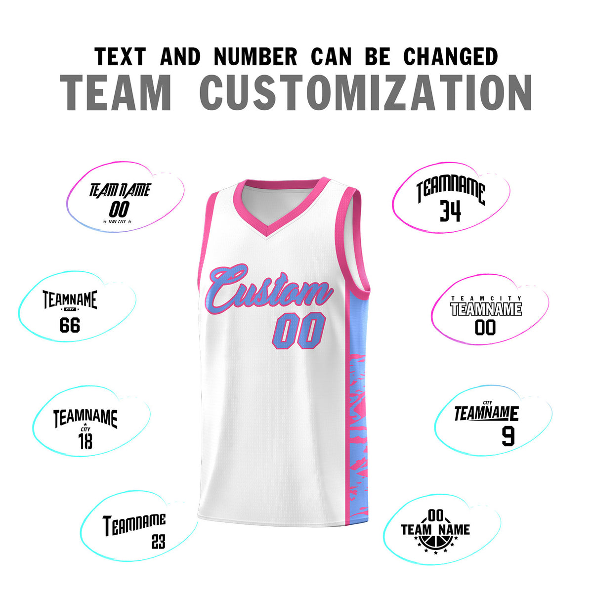 Custom White Pink Side Gradient Pattern Basketball Kits