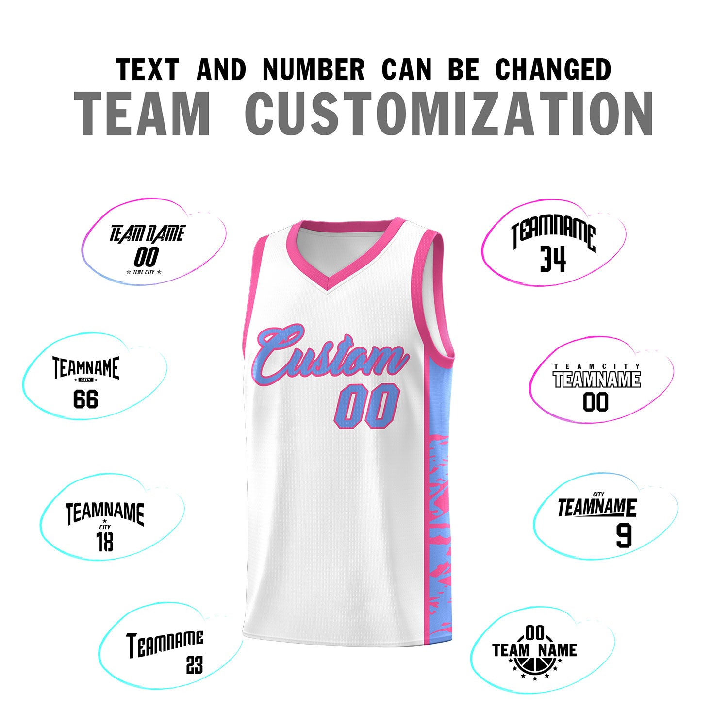 Custom White Pink Side Gradient Pattern Basketball Kits
