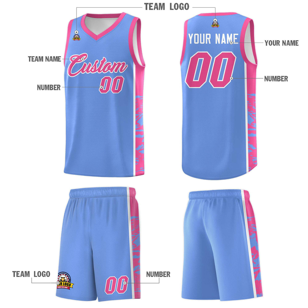 Custom Pink Pink Side Gradient Pattern Basketball Kits
