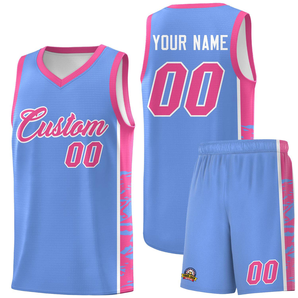 Custom Pink Pink Side Gradient Pattern Basketball Kits