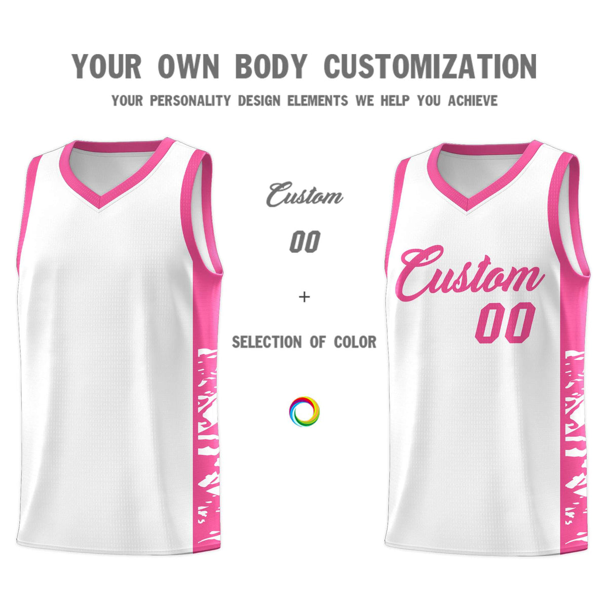 Custom White Pink Side Gradient Pattern Basketball Kits