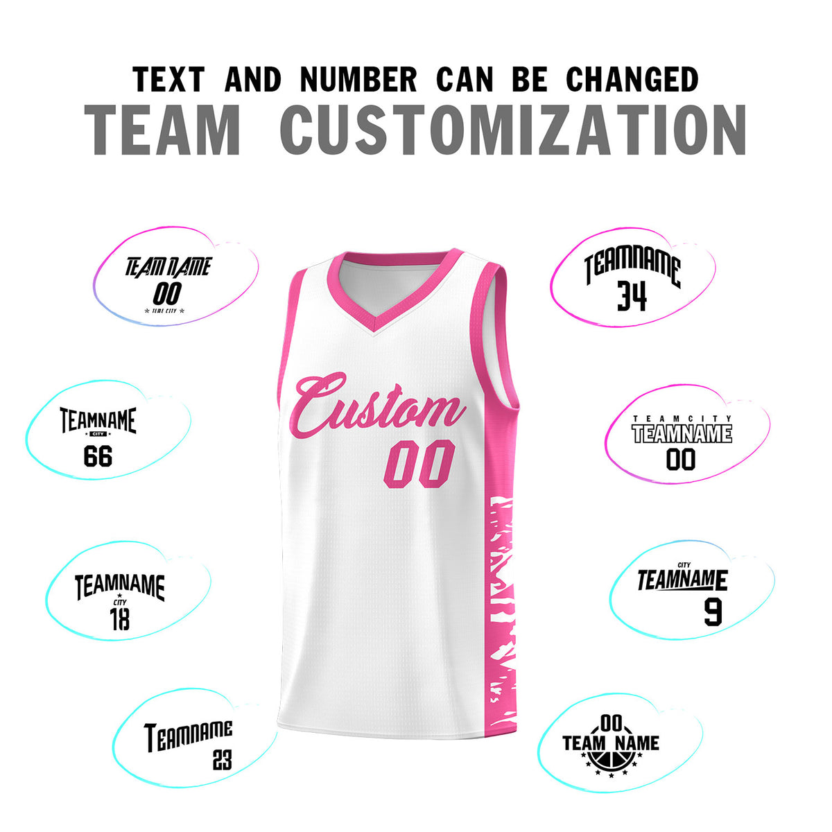 Custom White Pink Side Gradient Pattern Basketball Kits