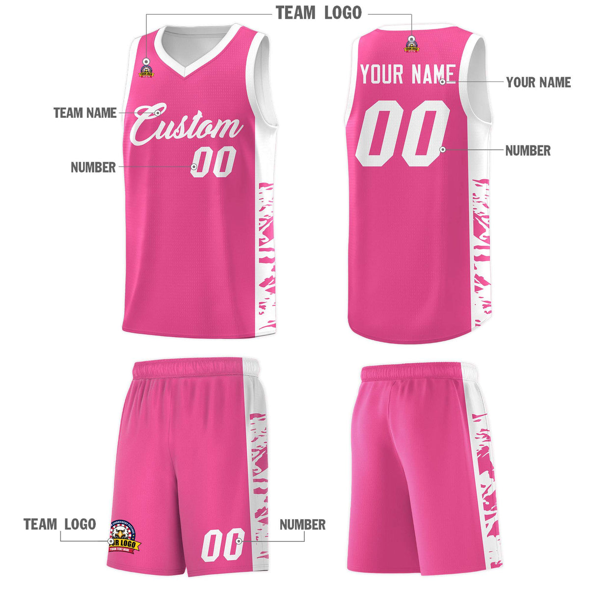 Custom Pink White Side Gradient Pattern Basketball Kits