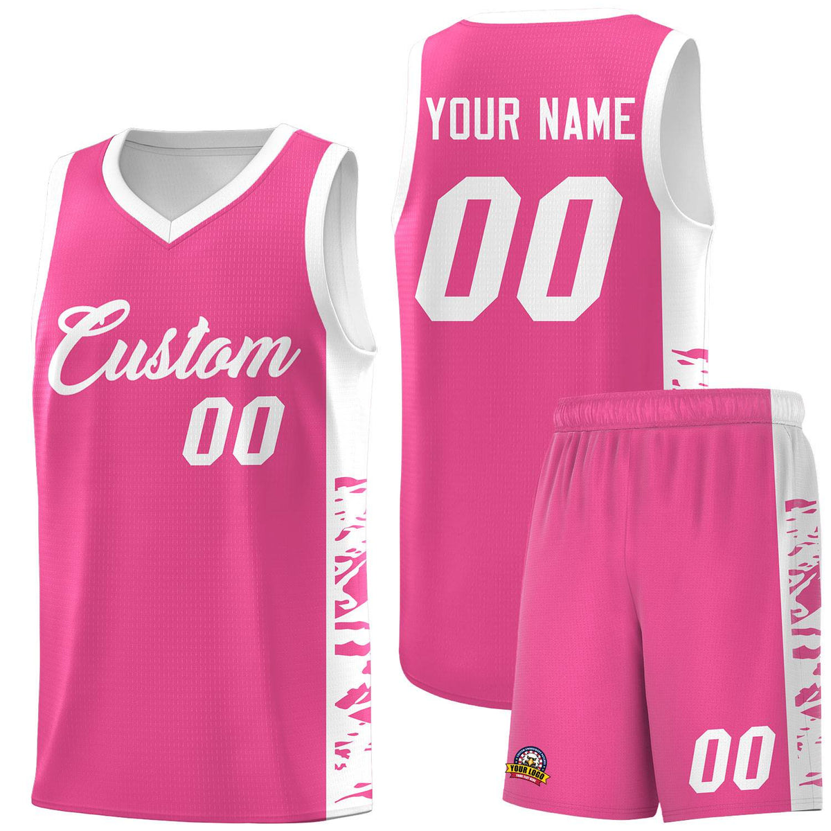 Custom Pink White Side Gradient Pattern Basketball Kits