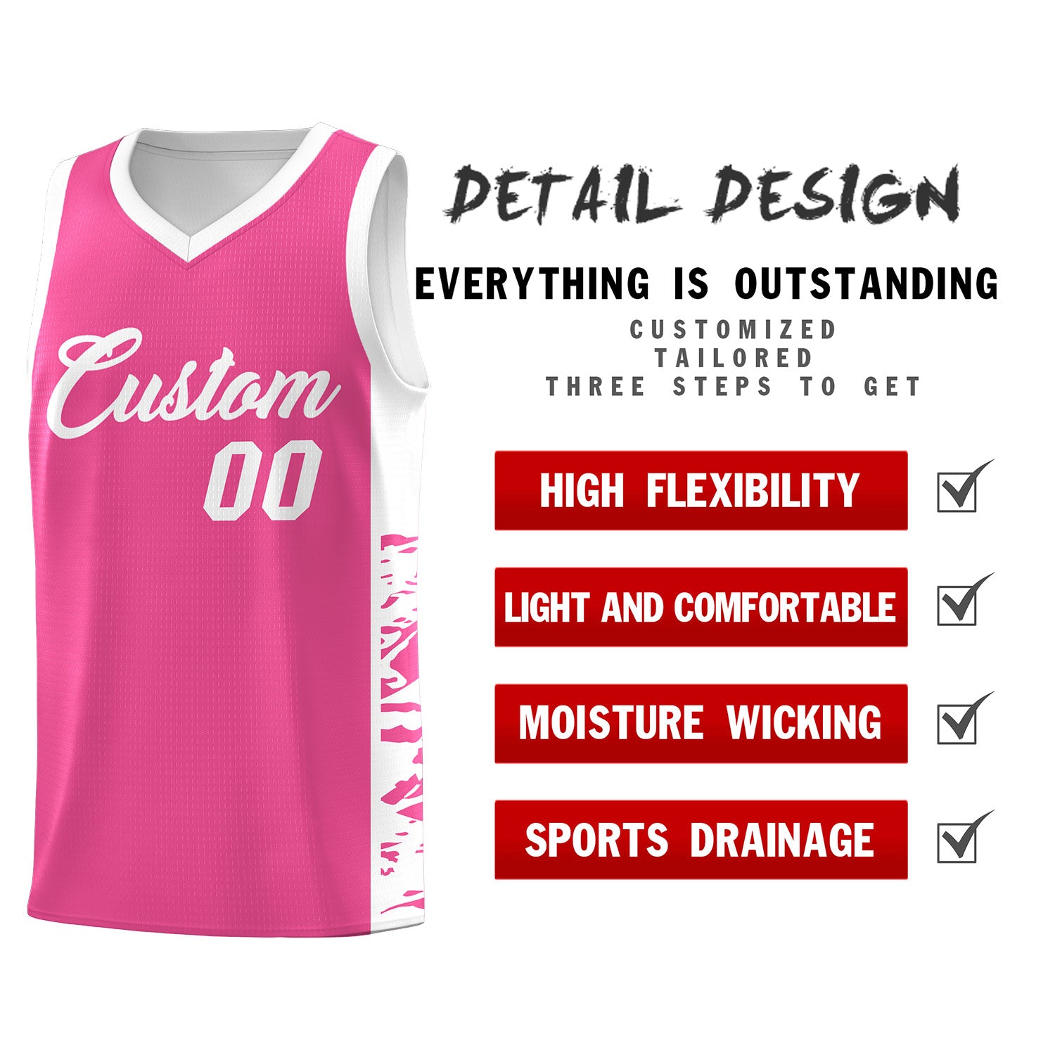 Custom Pink White Side Gradient Pattern Basketball Kits