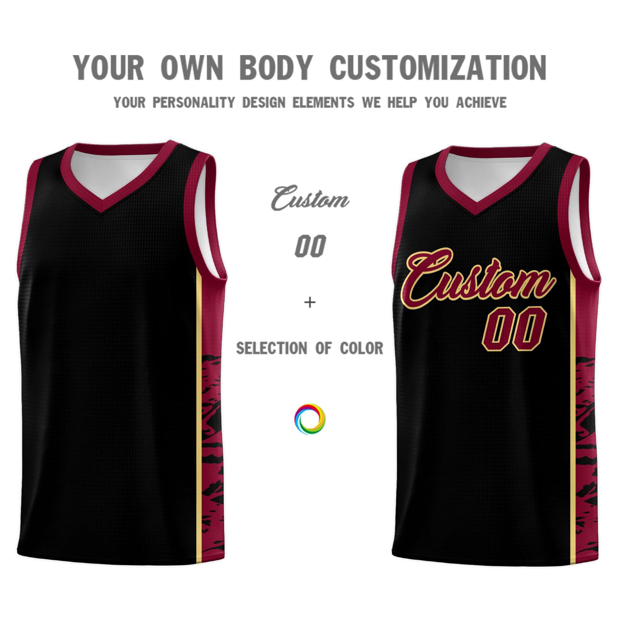 Custom Black Crimson Side Gradient Pattern Basketball Kits