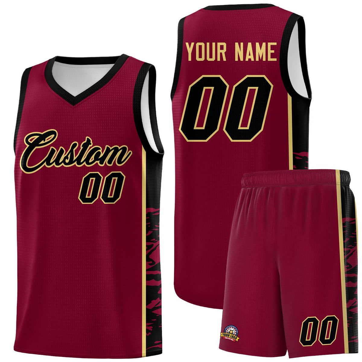 Custom Crimson Black Side Gradient Pattern Basketball Kits