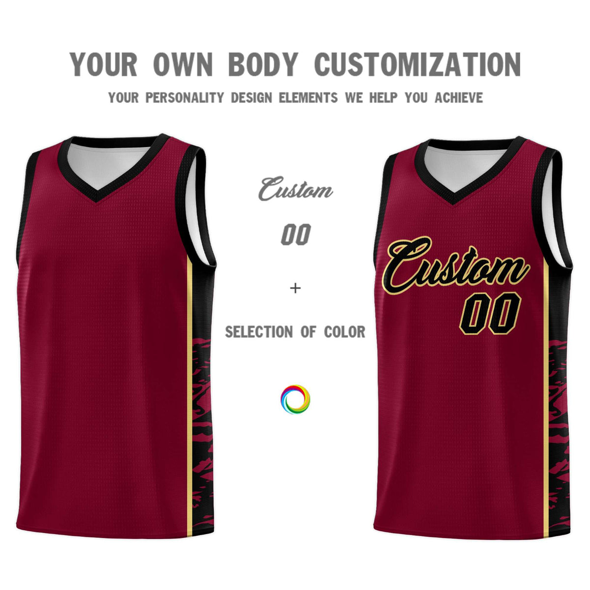 Custom Crimson Black Side Gradient Pattern Basketball Kits