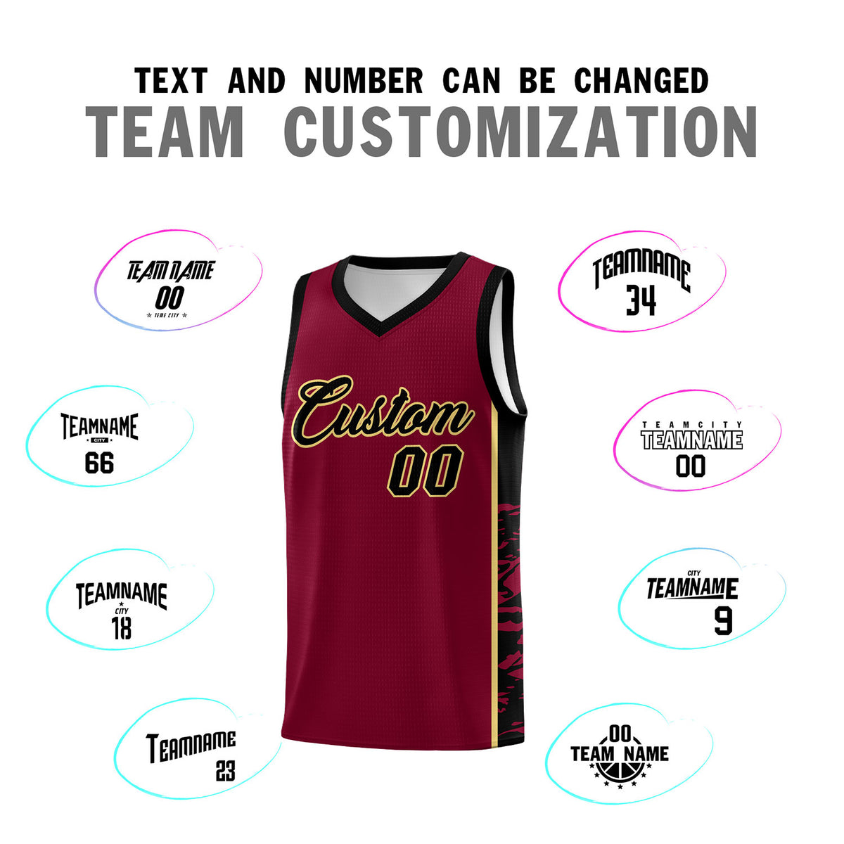 Custom Crimson Black Side Gradient Pattern Basketball Kits