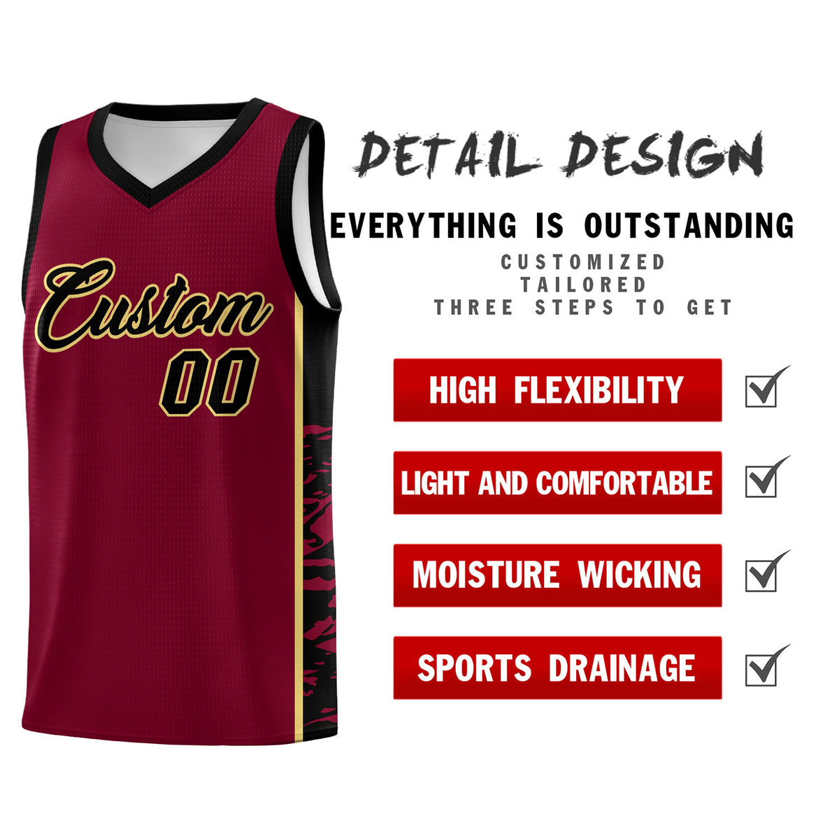 Custom Crimson Black Side Gradient Pattern Basketball Kits