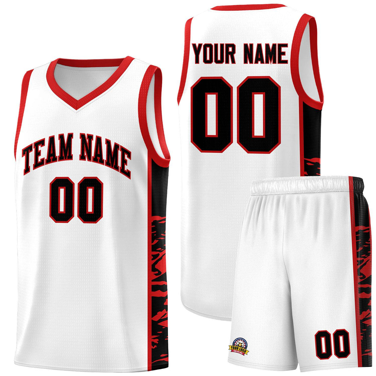 Custom White Red Side Gradient Pattern Basketball Kits