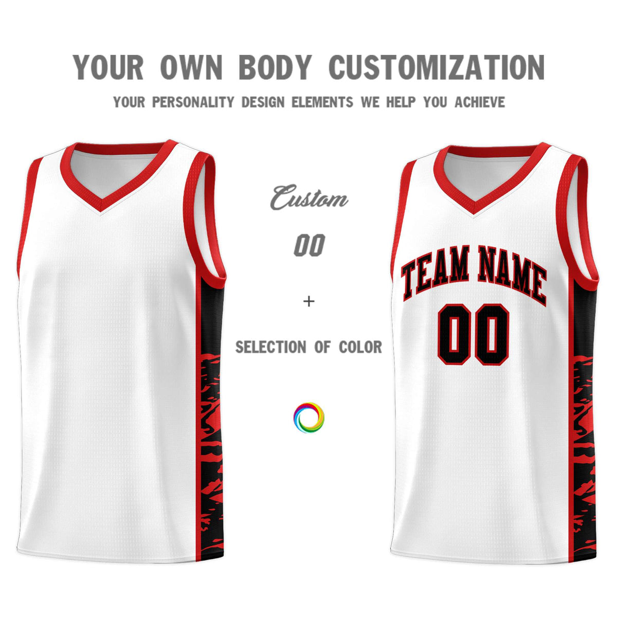 Custom White Red Side Gradient Pattern Basketball Kits