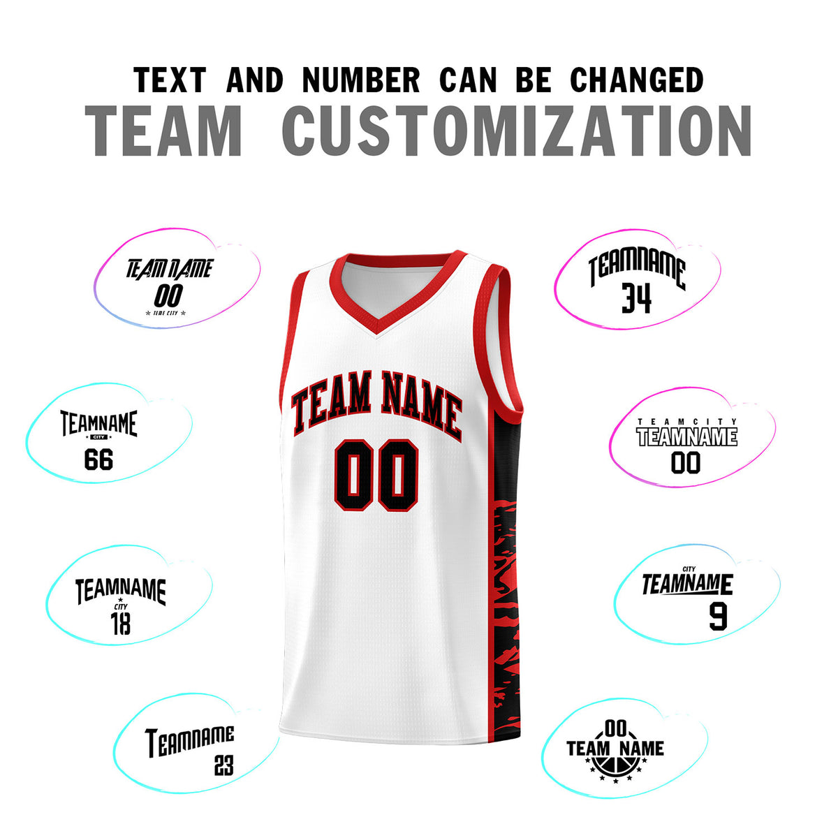 Custom White Red Side Gradient Pattern Basketball Kits