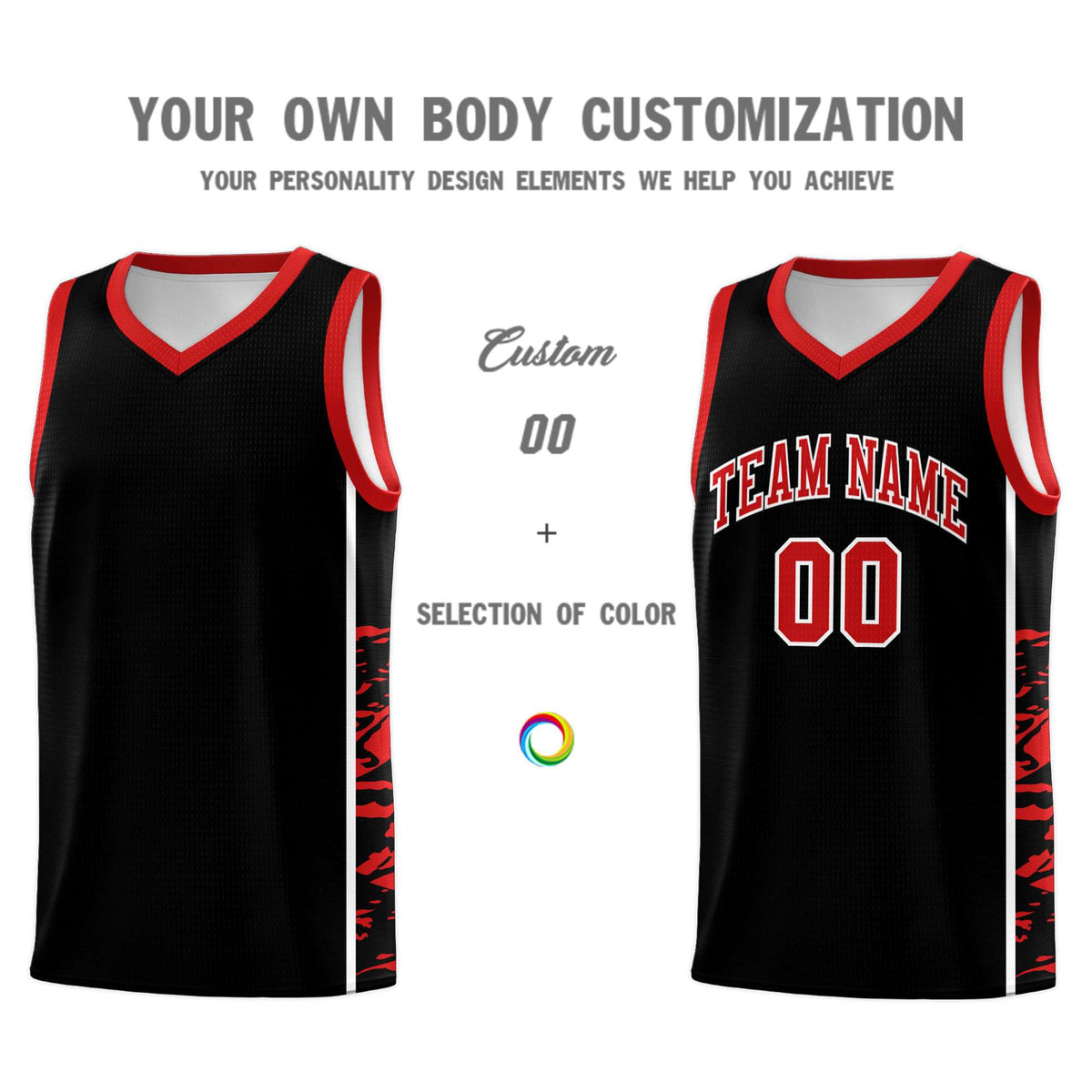 Custom Black Red Side Gradient Pattern Basketball Kits