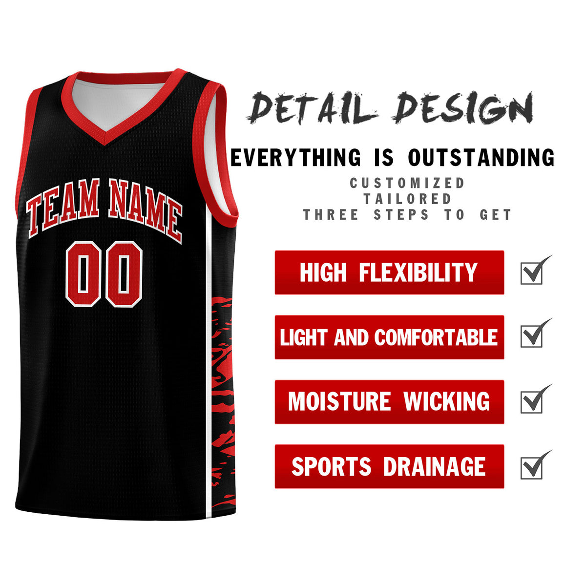 Custom Black Red Side Gradient Pattern Basketball Kits
