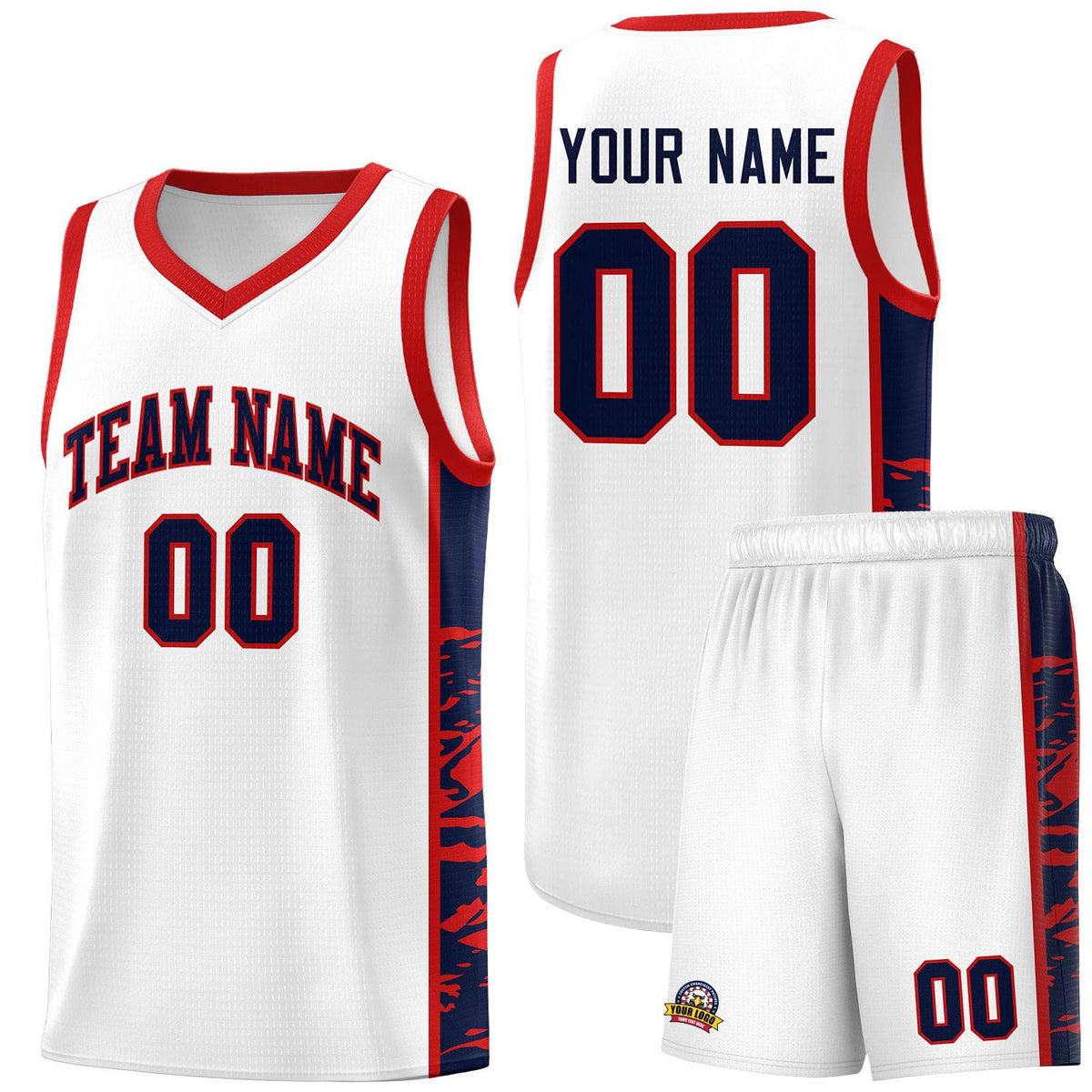 Custom White Red Side Gradient Pattern Basketball Kits