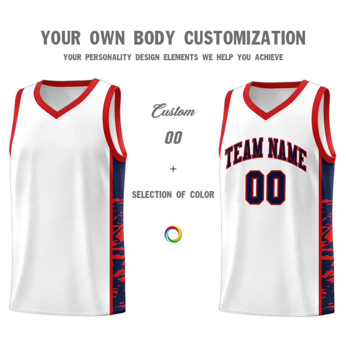 Custom White Red Side Gradient Pattern Basketball Kits