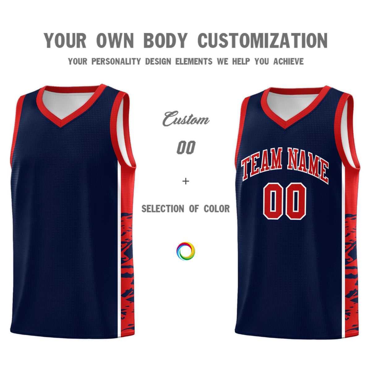 Custom Navy Red Side Gradient Pattern Basketball Kits