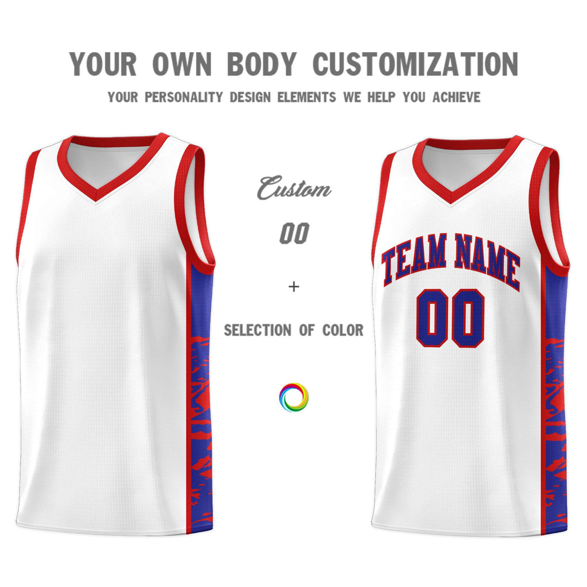 Custom White Red Side Gradient Pattern Basketball Kits