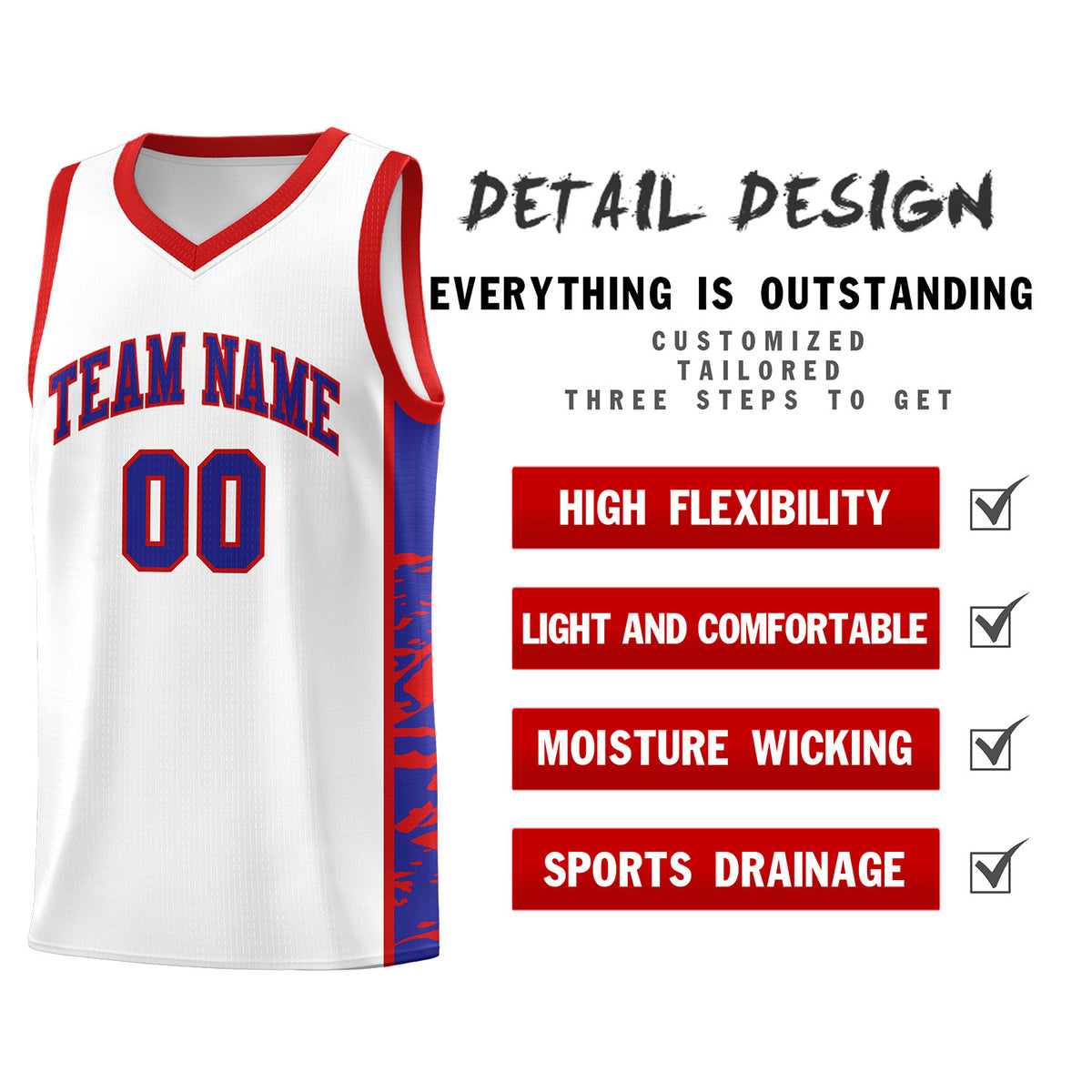 Custom White Red Side Gradient Pattern Basketball Kits