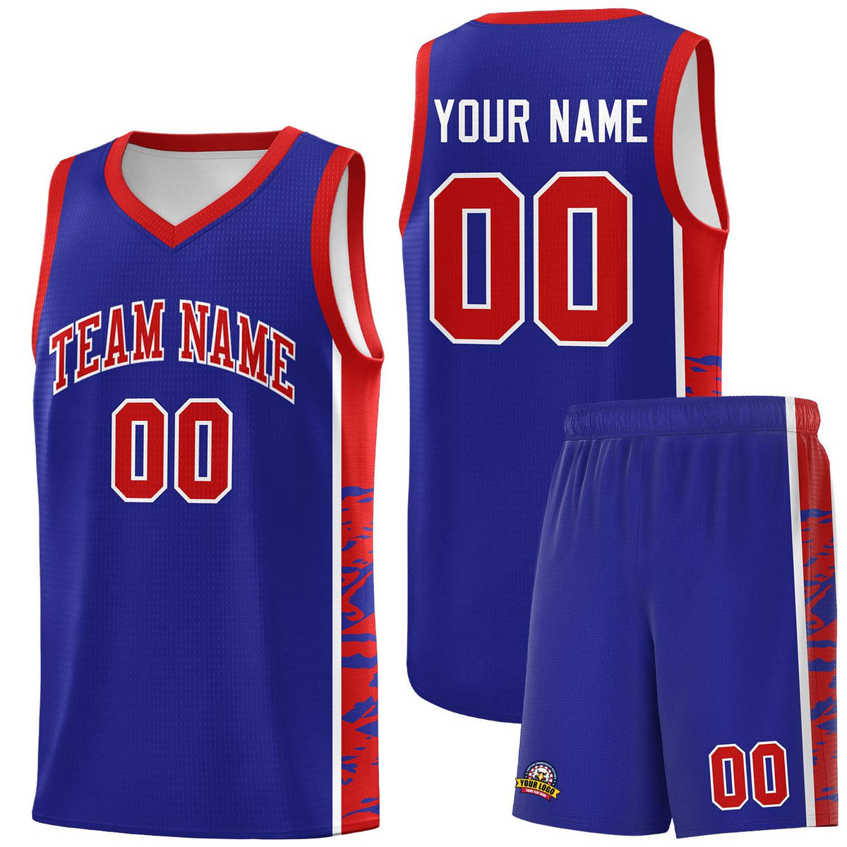 Custom Royal Red Side Gradient Pattern Basketball Kits