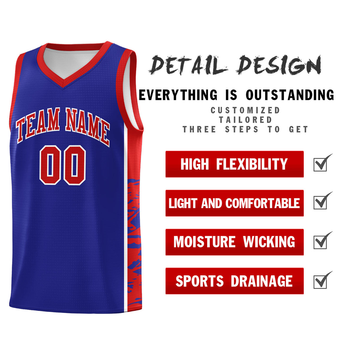 Custom Royal Red Side Gradient Pattern Basketball Kits