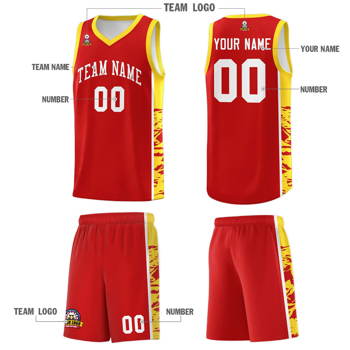 Custom Red Gold Side Gradient Pattern Basketball Kits