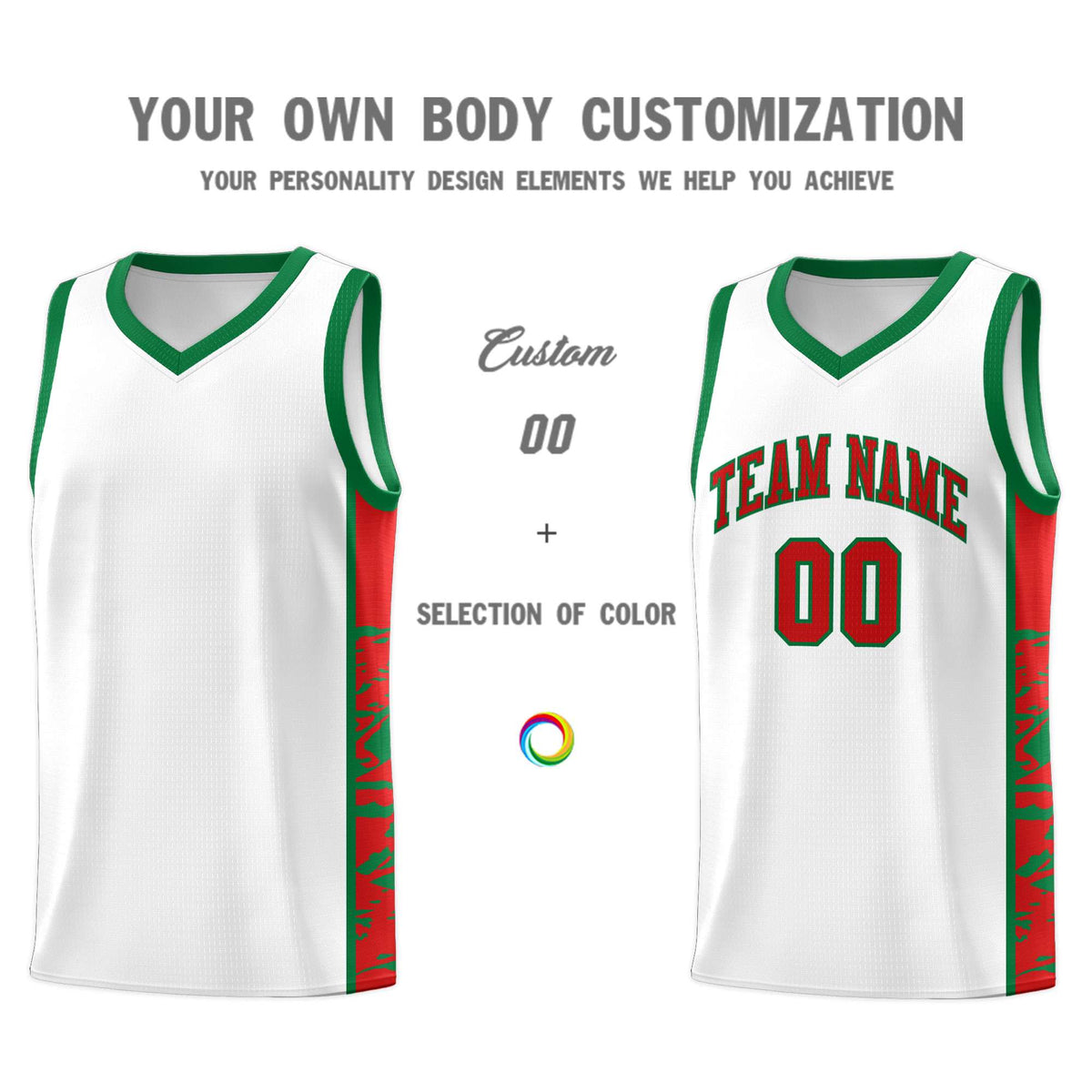 Custom White Kelly Green Side Gradient Pattern Basketball Kits