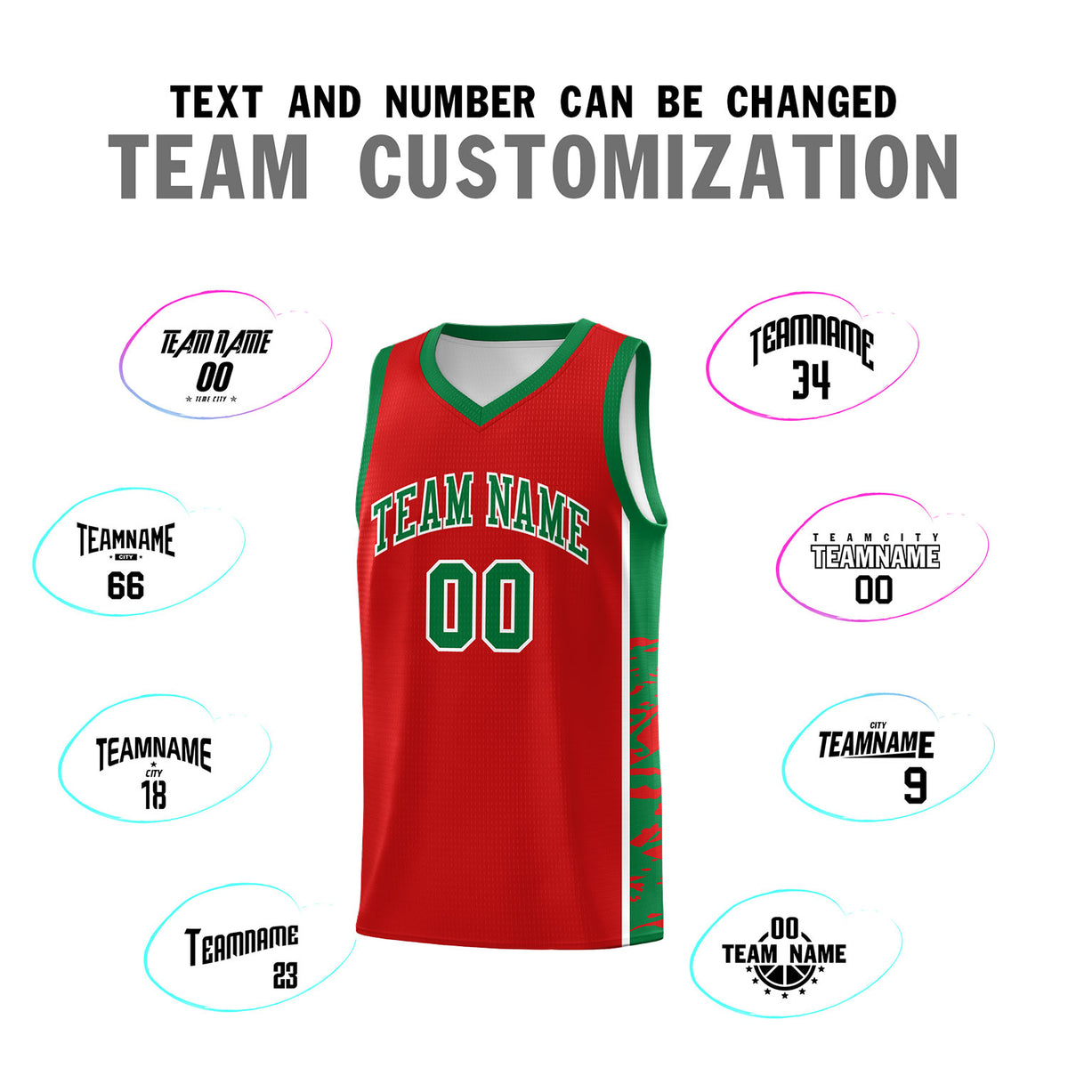 Custom Red Kelly Green Side Gradient Pattern Basketball Kits
