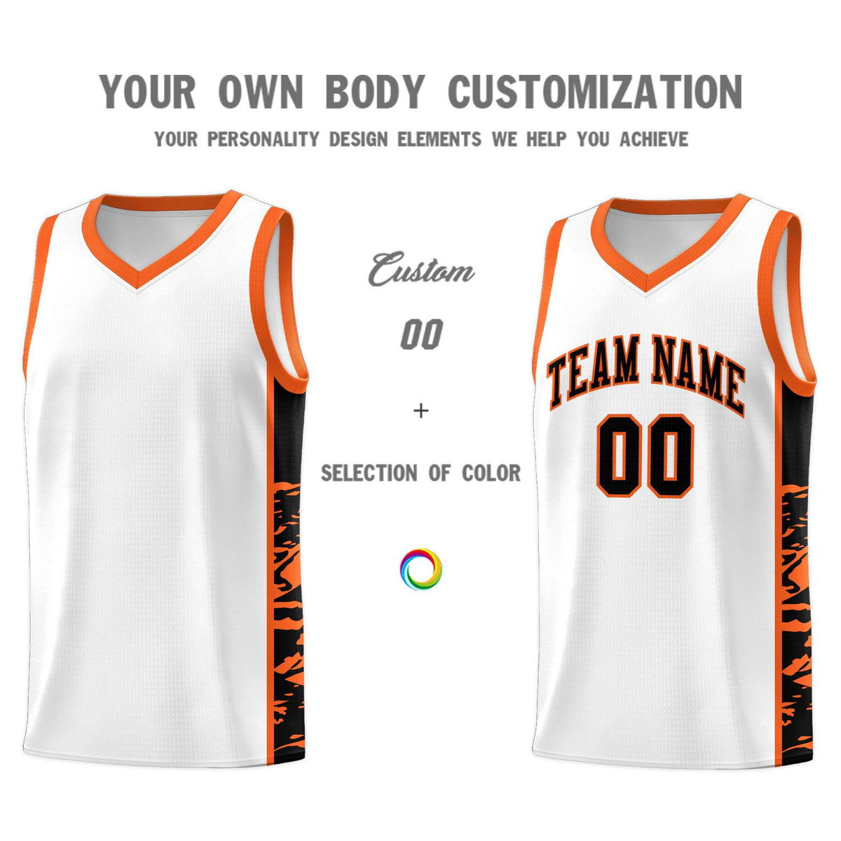 Custom White Orange Side Gradient Pattern Basketball Kits